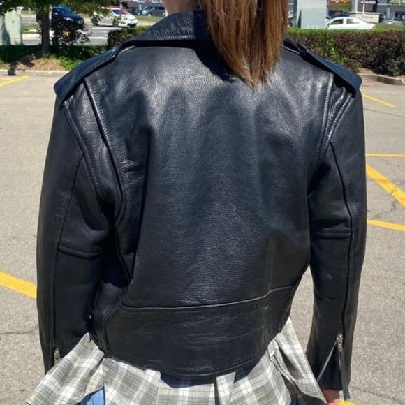 Leather Biker Jacket Genuine Leather Vintage - Picture 9 of 9